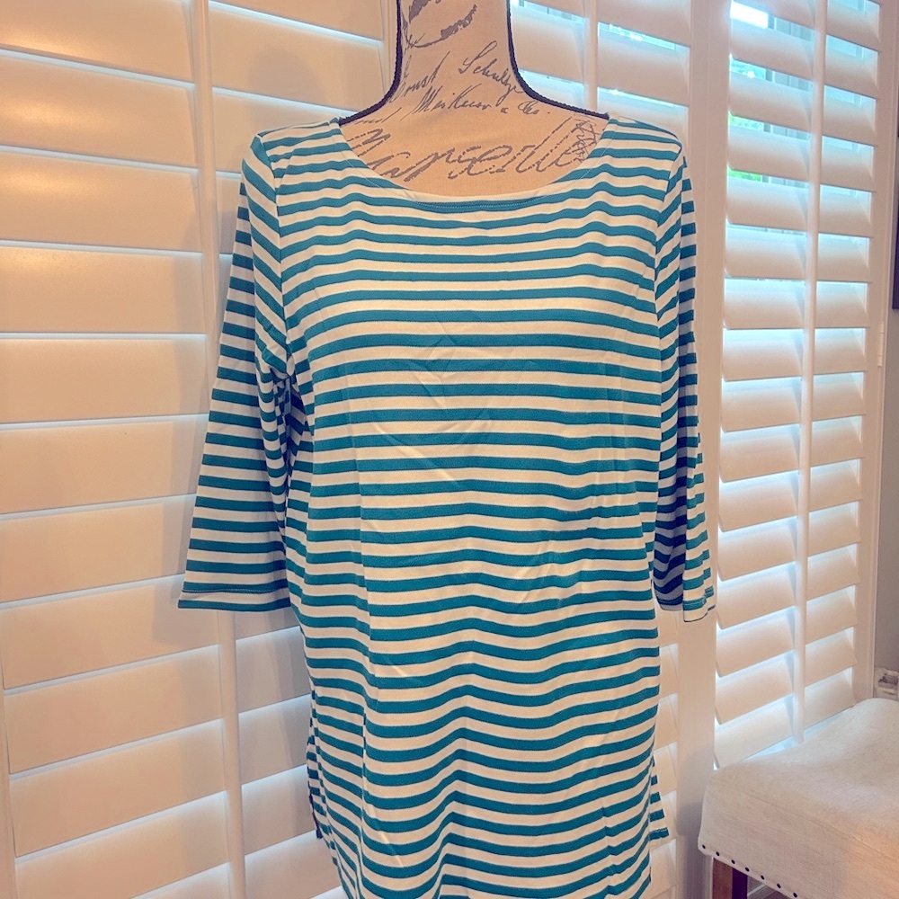 NEW Land’s End striped teal and white top. Size L